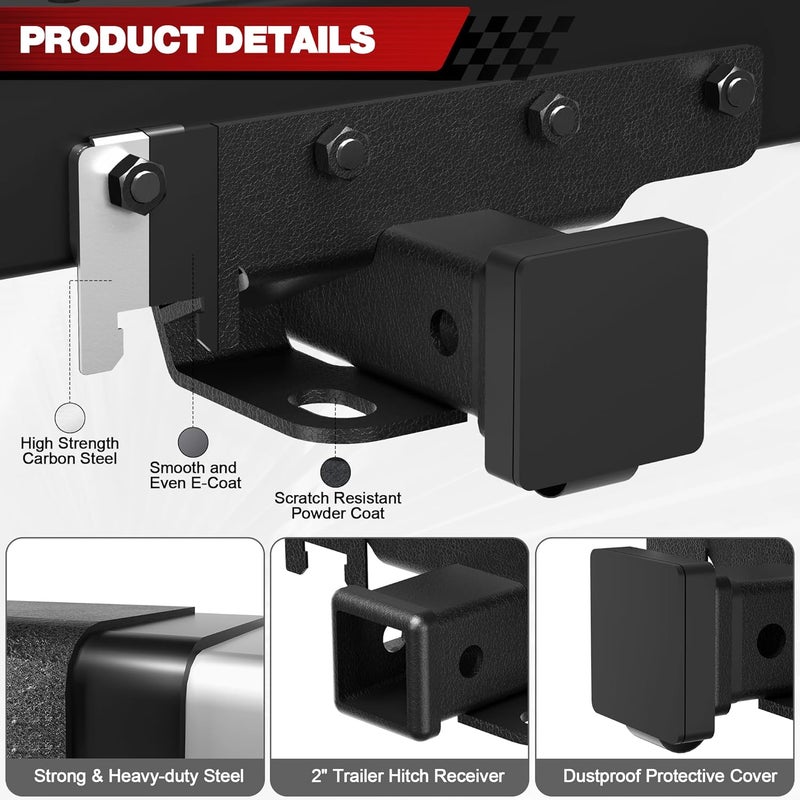 longsen Tow Trailer Hitch Receiver Kit 2 Inch Rear Bumper, Max Towing Capacity 3500 lbs, Compatible with 2018-2025 Jeep Wrangler JL JLU 4 Door and 2 Door Unlimited – Excludes JK Models - Image 3